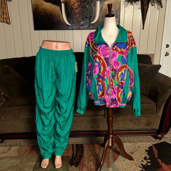 Kuma • Vtg• Large • Green/Pink• Floral • Track Suit • Jacket/Sweatpants • New - Picture 1 of 16